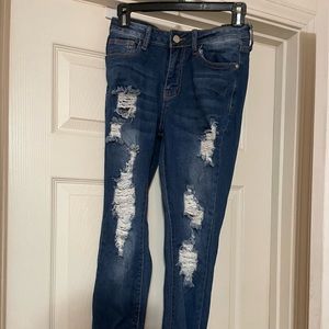 Fashion Nova Ripped Jeans (Digging For Gold Distressed Jeans - Dark Denim)